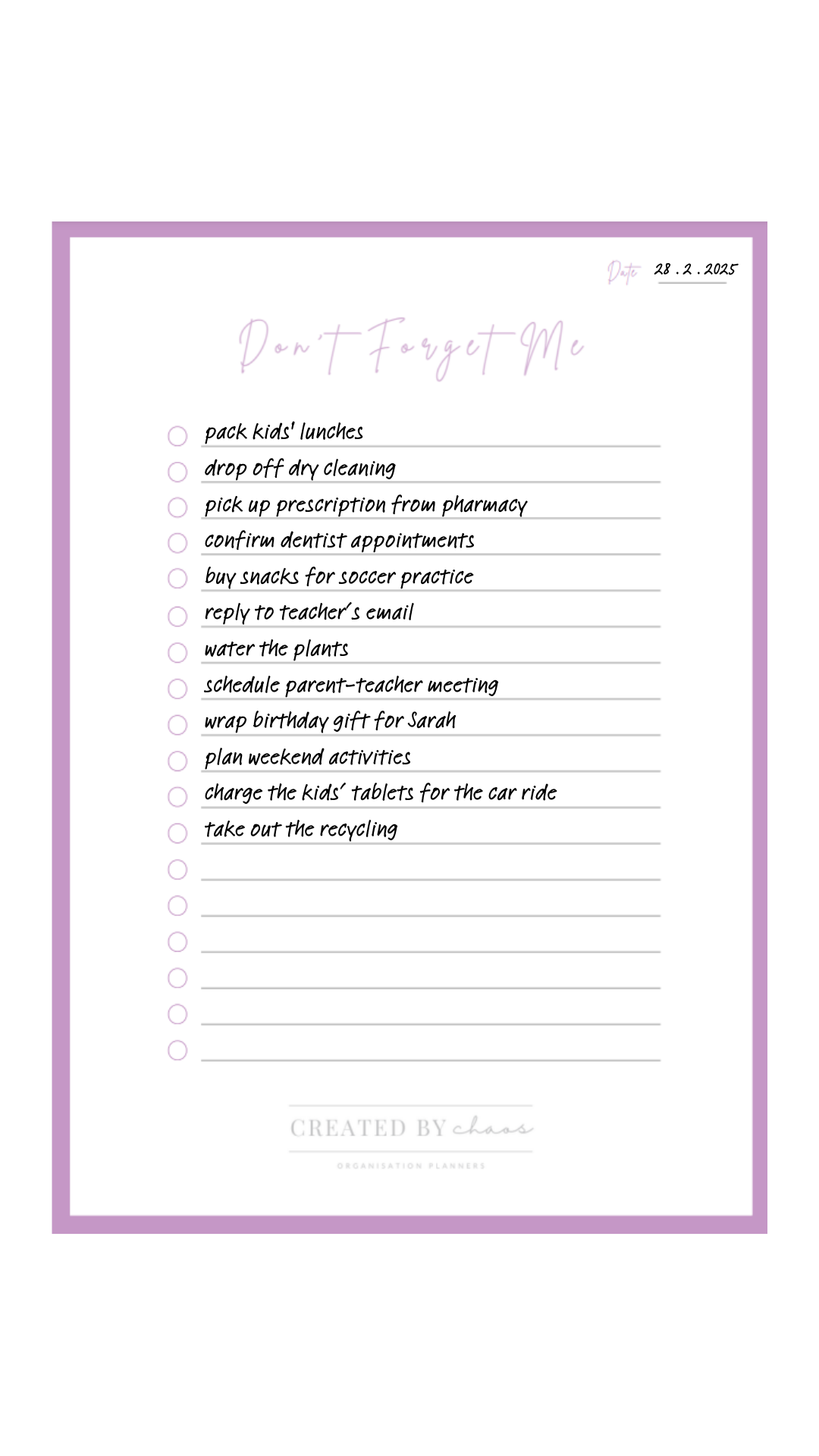 Don't Forget Me Notepad in Blush filled out