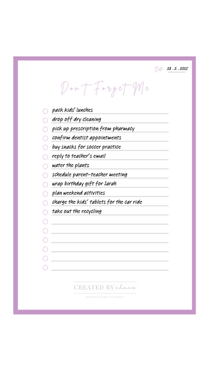 Don't Forget Me Notepad in Blush filled out