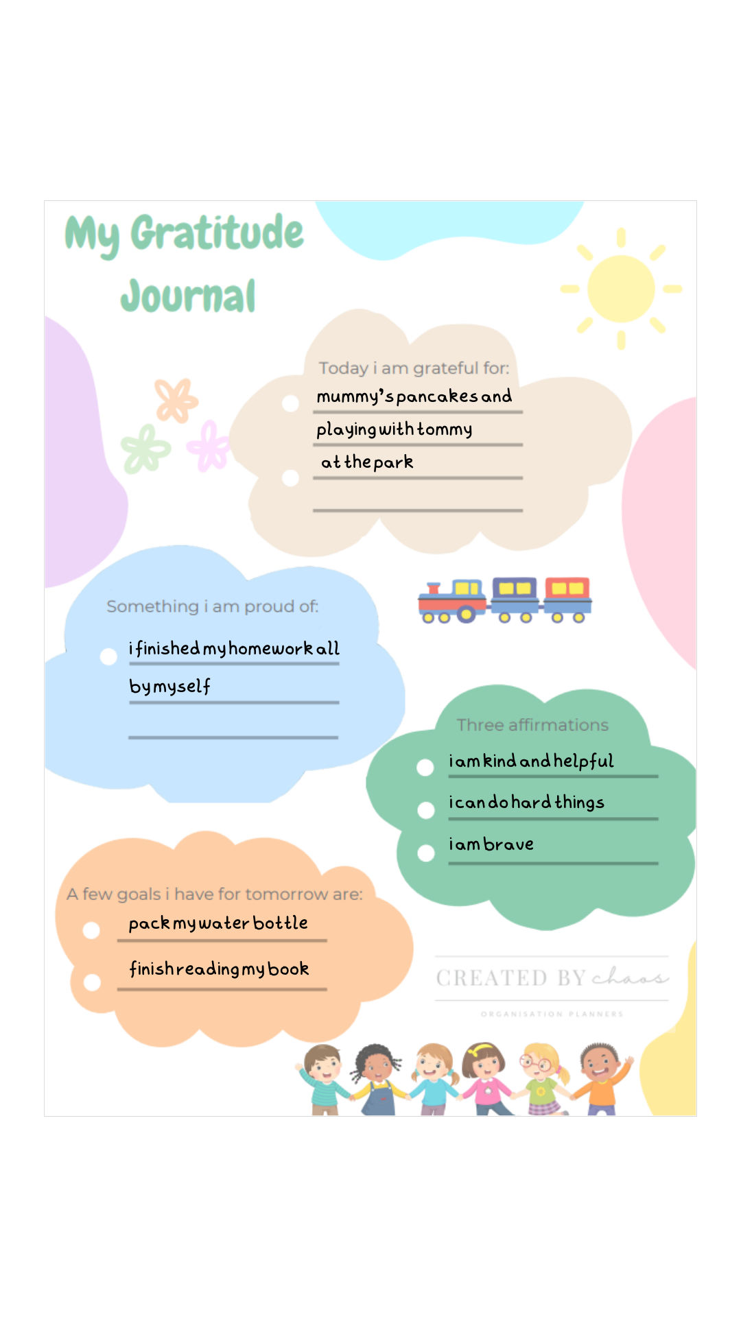 Kids Gratitude Journal example